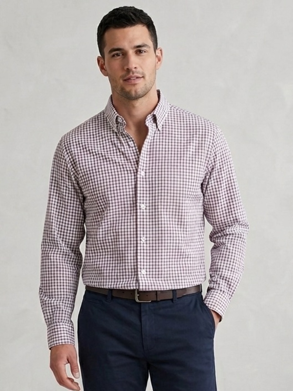 NWT Duluth Trading Co Men's White Cotton Shirt Red Blue Windowpane Check Small